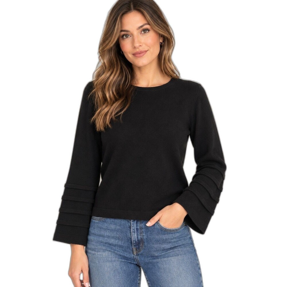 Alice + Olivia 100% Cashmere Sweater Size S Black Pleated Detail Long Sleeve